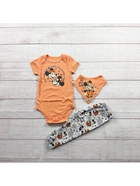 Disney Baby Halloween 3-Piece Outfit Set Bodysuit Pants Bandana Bib 9-12 Months